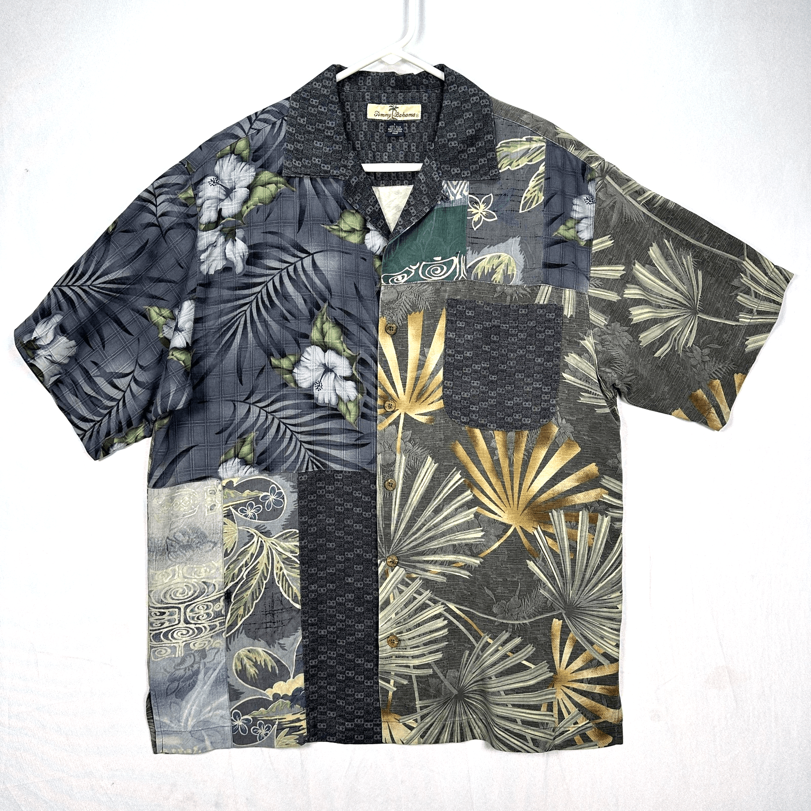 Tommy Bahama Silk Hawaiian Shirt Mens Small Multicolor Floral Patchwork Tropical - Image 1