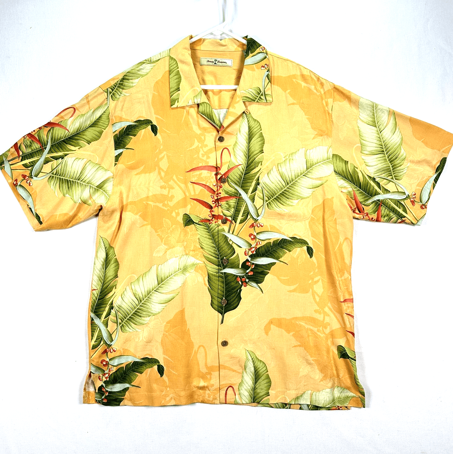 Tommy Bahama 100% Silk Hawaiian Shirt Mens Large Orange Tropical Button Up Camp - Image 1