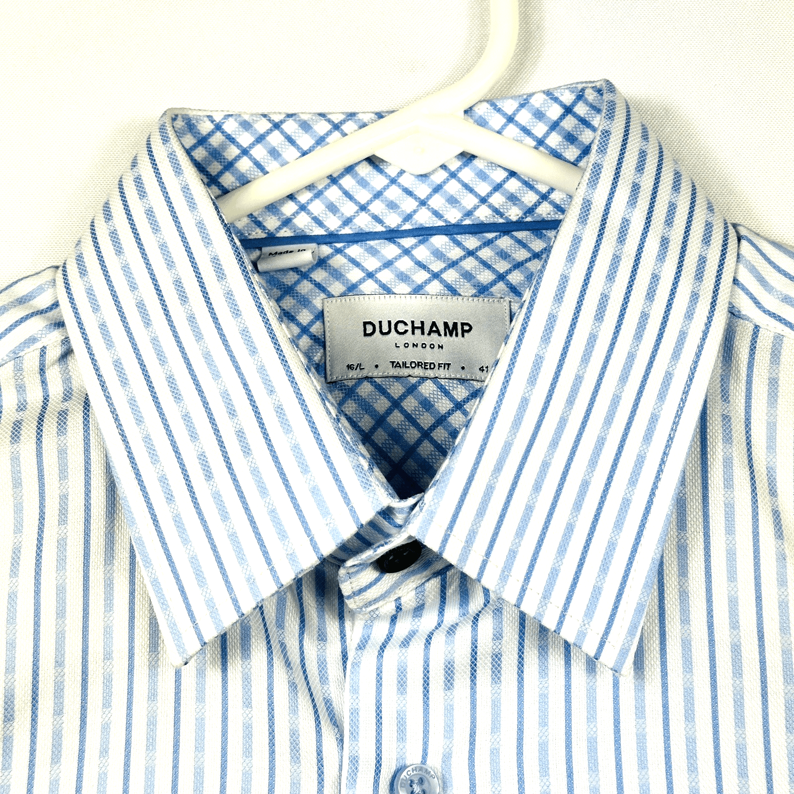 Duchamp Dress Shirt Mens 16 - 41 Large Blue Striped Long Sleeve Tailored Fit - Image 1
