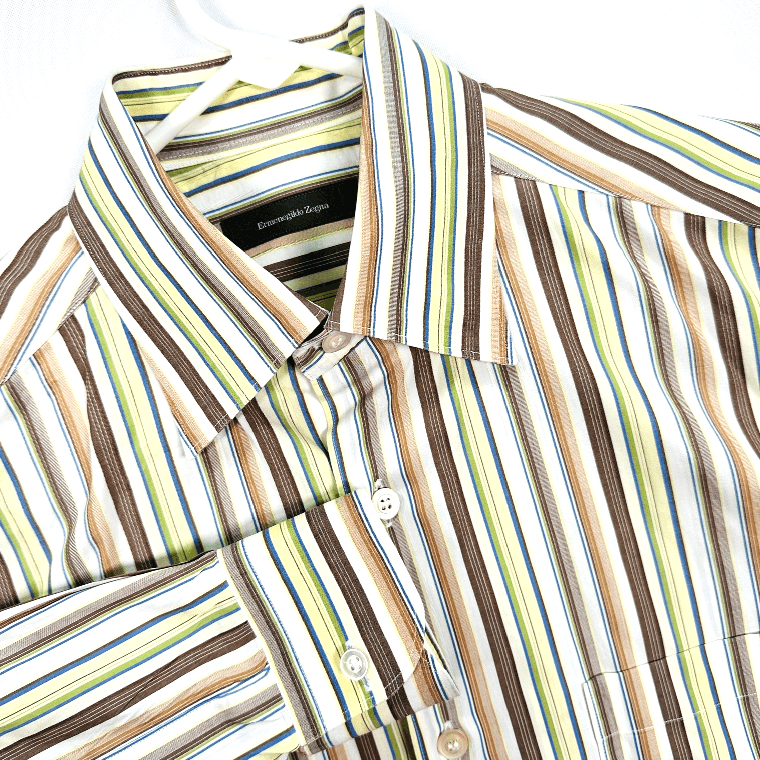 Ermenegildo Zegna Dress Shirt Mens Medium Multicolor Striped Long Sleeve Button - Image 1