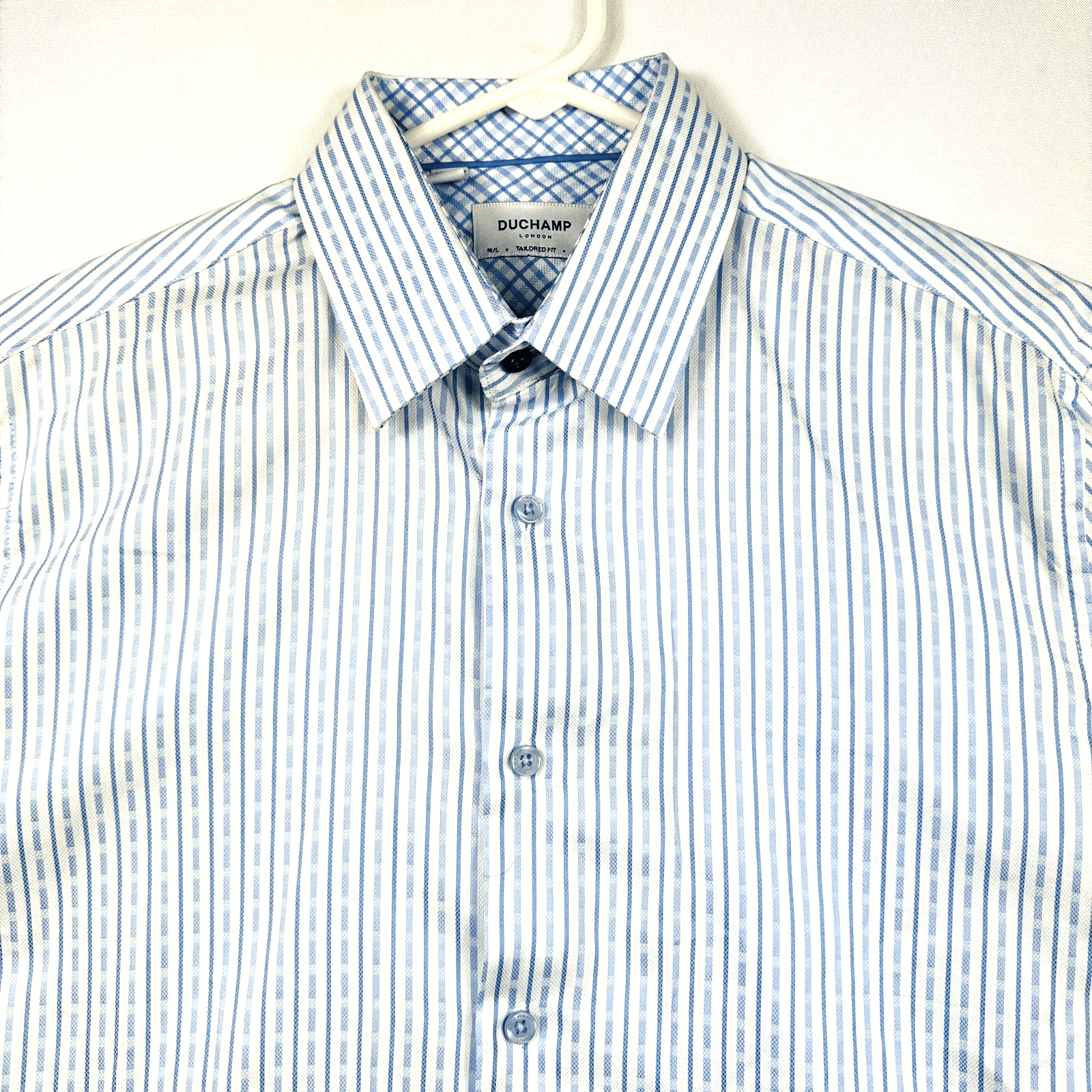 Duchamp Dress Shirt Mens 16 - 41 Large Blue Striped Long Sleeve Tailored Fit - Thumbnail 3