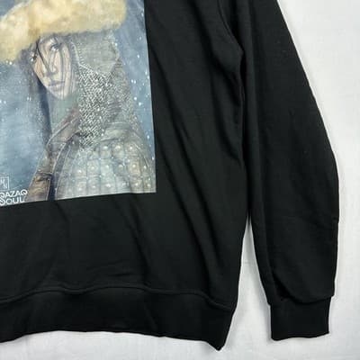 Qazaq Soul Mens Graphic Hoodie Black Central Asian Art Print Sweatshirt Large - Thumbnail 4