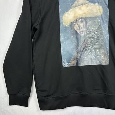 Qazaq Soul Mens Graphic Hoodie Black Central Asian Art Print Sweatshirt Large - Thumbnail 5