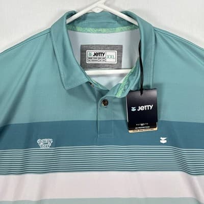 NEW Jetty Bunker Polo Shirt Mens 2XL Striped Dewey Beer Golf Performance Stretch - Image 1