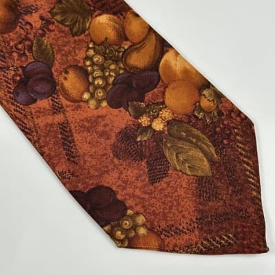 Gritti Ermenegildo Zegna Silk Tie Multicolor Floral Necktie Fruit Autumn Italy - Thumbnail 4