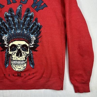 KR3W Mens Red Skull Headdress Graphic Crewneck Sweatshirt Small Heathered Fleece - Thumbnail 3