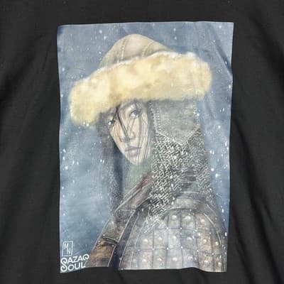 Qazaq Soul Mens Graphic Hoodie Black Central Asian Art Print Sweatshirt Large - Thumbnail 2