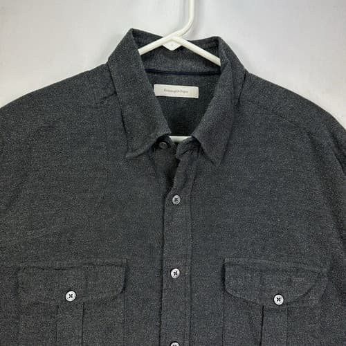 Ermenegildo Zegna Shirt Womens XL Gray Button Up 3/4 Sleeve Collared Cotton - Thumbnail 5