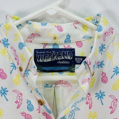 Chubbies Medium White Neon Tropical Pineapple Toucan Long Sleeve Popover Shirt - Thumbnail 4