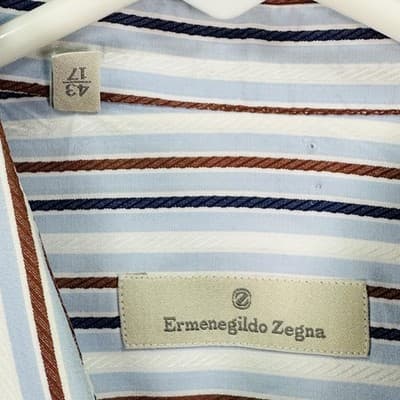 Ermenegildo Zegna Dress Shirt Mens 17 Multicolor Stripe Long Sleeve French Cuffs - Thumbnail 6