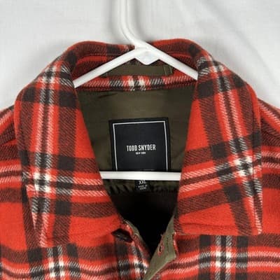 Todd Snyder Cruiser Jacket Men 2XL Red Plaid Italian Wool Button Front Lined EUC - Thumbnail 4