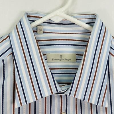 Ermenegildo Zegna Dress Shirt Mens 17 Multicolor Stripe Long Sleeve French Cuffs - Thumbnail 5