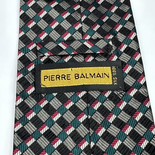 Pierre Balmain Mens 100% Silk Necktie Multicolor Geometric Tie Handmade Italy - Thumbnail 4