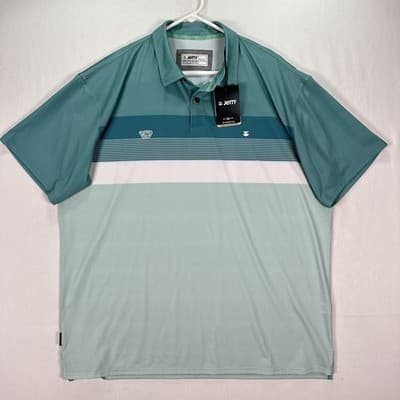 NEW Jetty Bunker Polo Shirt Mens 2XL Striped Dewey Beer Golf Performance Stretch - Thumbnail 2