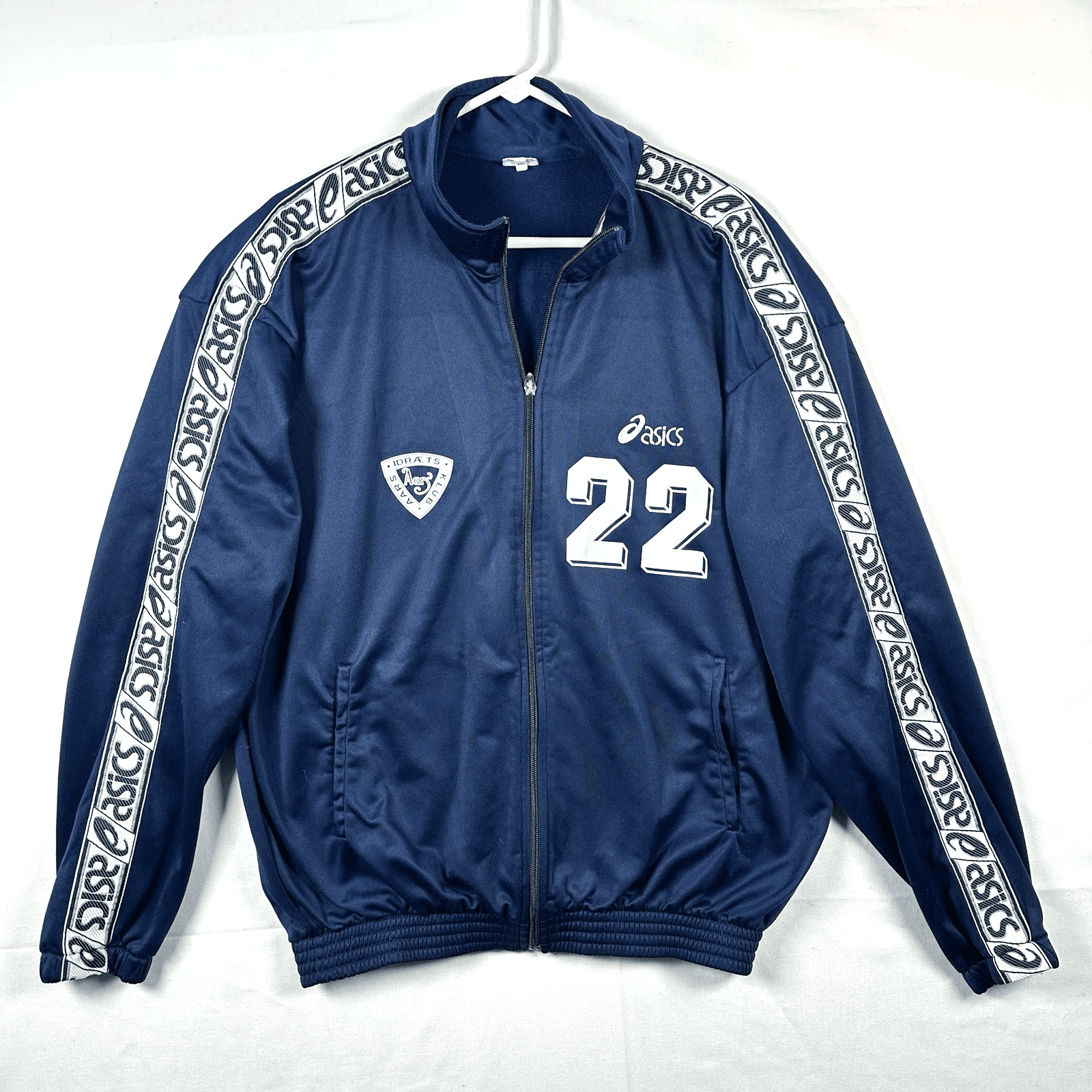 Vintage Asics Track Jacket Mens 2XL Navy 22 Idraets Klub Soccer Full Zip Logo - Image 1