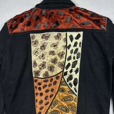 Cedars Vintage 90s Beaded Animal Print Denim Jacket Black Cotton Womens Small - Thumbnail 8
