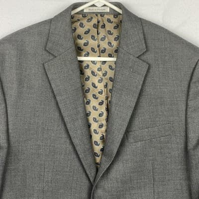Chaps Mens Gray Textured Two Button Blazer Jacket 44L Paisley Lining 44 Long - Image 1