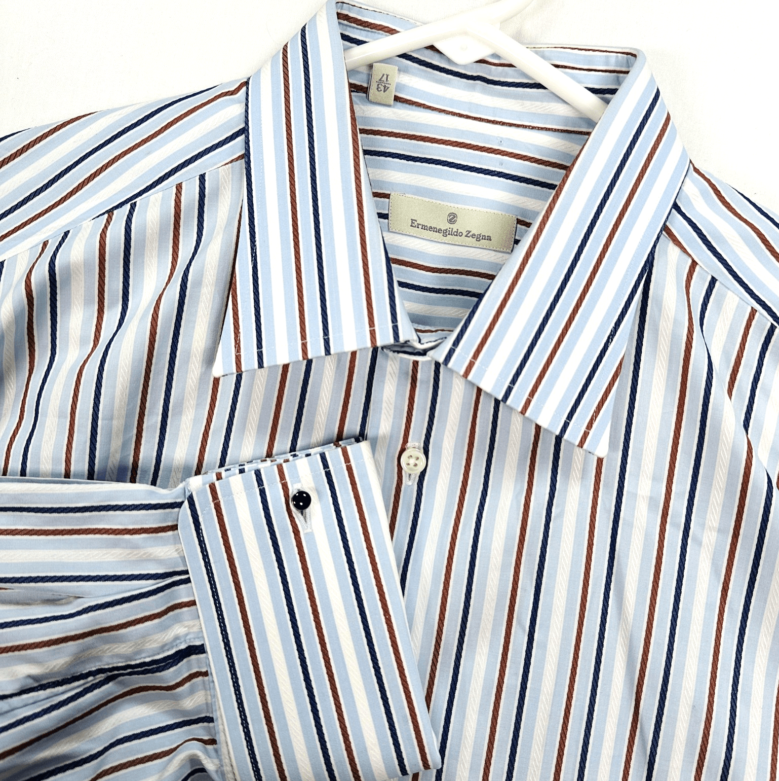 Ermenegildo Zegna Dress Shirt Mens 17 Multicolor Stripe Long Sleeve French Cuffs - Image 1