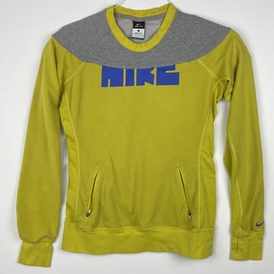 Nike Dri-FIT Kids Large Lime Green Grey Blue Logo Pullover Zipper Pockets VTG - Image 1