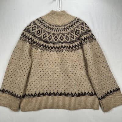 Gap Fuzzy Oversized Sweater Womens XL Brown Fair Isle Turtleneck Pullover NWOT - Thumbnail 2