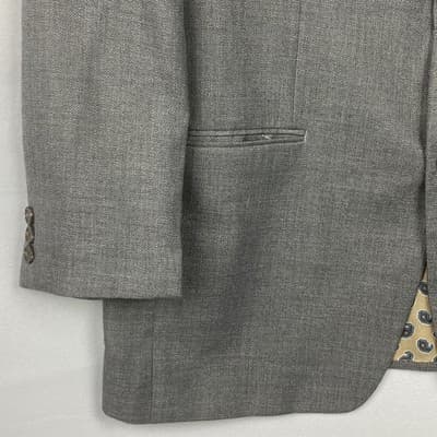 Chaps Mens Gray Textured Two Button Blazer Jacket 44L Paisley Lining 44 Long - Thumbnail 6