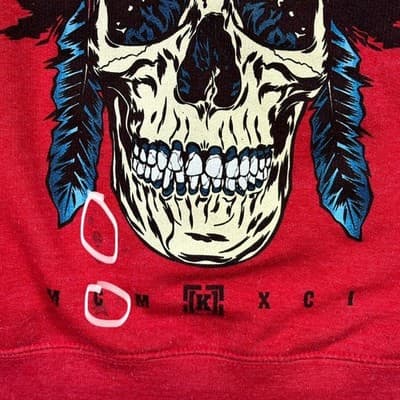 KR3W Mens Red Skull Headdress Graphic Crewneck Sweatshirt Small Heathered Fleece - Thumbnail 13