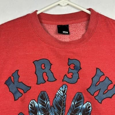 KR3W Mens Red Skull Headdress Graphic Crewneck Sweatshirt Small Heathered Fleece - Thumbnail 6