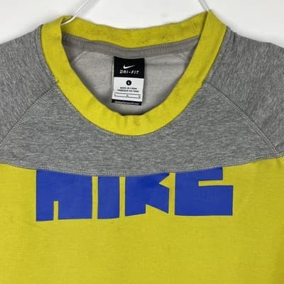 Nike Dri-FIT Kids Large Lime Green Grey Blue Logo Pullover Zipper Pockets VTG - Thumbnail 2