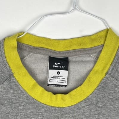 Nike Dri-FIT Kids Large Lime Green Grey Blue Logo Pullover Zipper Pockets VTG - Thumbnail 4