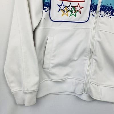 Born Fly Mens XL Anytown USA 02 Winter Games Track Jacket White Blue Full Zip - Thumbnail 5