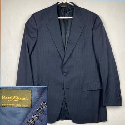 Paul Stuart Stuarts Choice Navy Pinstripe Wool Blazer Sport Coat Italy 42L 10109 - Image 1