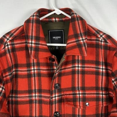 Todd Snyder Cruiser Jacket Men 2XL Red Plaid Italian Wool Button Front Lined EUC - Thumbnail 3