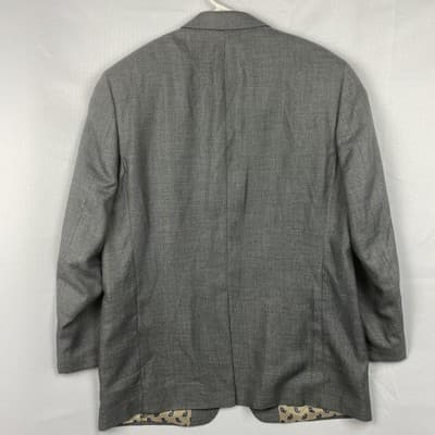 Chaps Mens Gray Textured Two Button Blazer Jacket 44L Paisley Lining 44 Long - Thumbnail 3