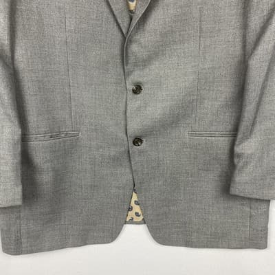 Chaps Mens Gray Textured Two Button Blazer Jacket 44L Paisley Lining 44 Long - Thumbnail 4