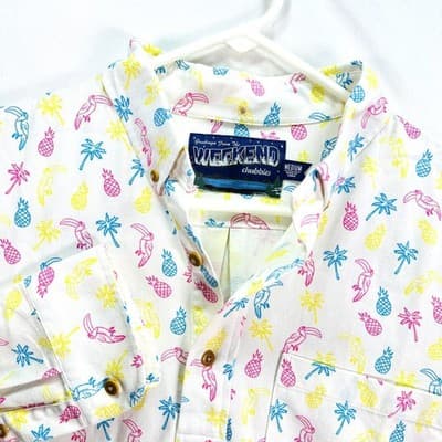 Chubbies Medium White Neon Tropical Pineapple Toucan Long Sleeve Popover Shirt - Image 1