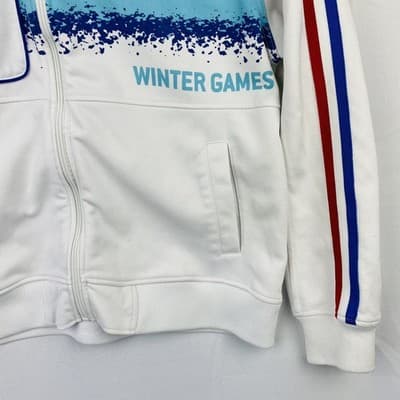 Born Fly Mens XL Anytown USA 02 Winter Games Track Jacket White Blue Full Zip - Thumbnail 4