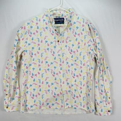 Chubbies Medium White Neon Tropical Pineapple Toucan Long Sleeve Popover Shirt - Thumbnail 2