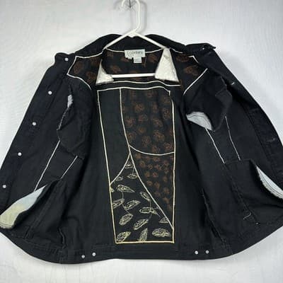 Cedars Vintage 90s Beaded Animal Print Denim Jacket Black Cotton Womens Small - Thumbnail 9