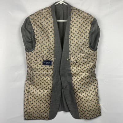 Chaps Mens Gray Textured Two Button Blazer Jacket 44L Paisley Lining 44 Long - Thumbnail 8