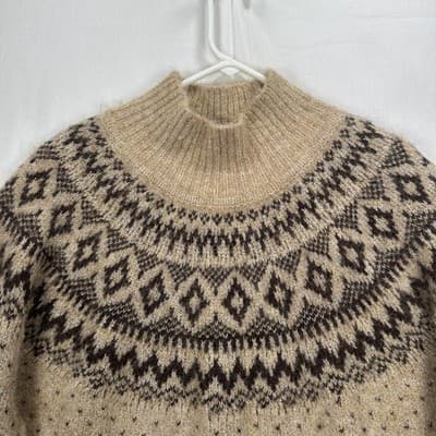 Gap Fuzzy Oversized Sweater Womens XL Brown Fair Isle Turtleneck Pullover NWOT - Thumbnail 3