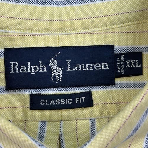 Ralph Lauren Oxford Shirt Mens 2XL Yellow Blue Striped Long Sleeve Flesh Pony - Thumbnail 7