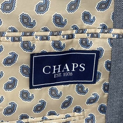 Chaps Mens Gray Textured Two Button Blazer Jacket 44L Paisley Lining 44 Long - Thumbnail 9