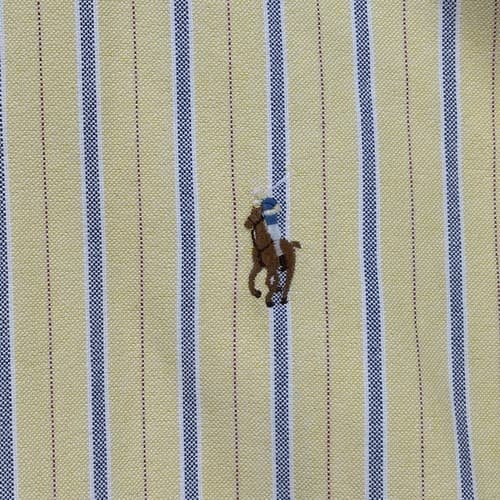 Ralph Lauren Oxford Shirt Mens 2XL Yellow Blue Striped Long Sleeve Flesh Pony - Thumbnail 5