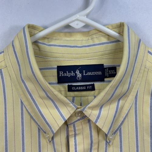 Ralph Lauren Oxford Shirt Mens 2XL Yellow Blue Striped Long Sleeve Flesh Pony - Thumbnail 6