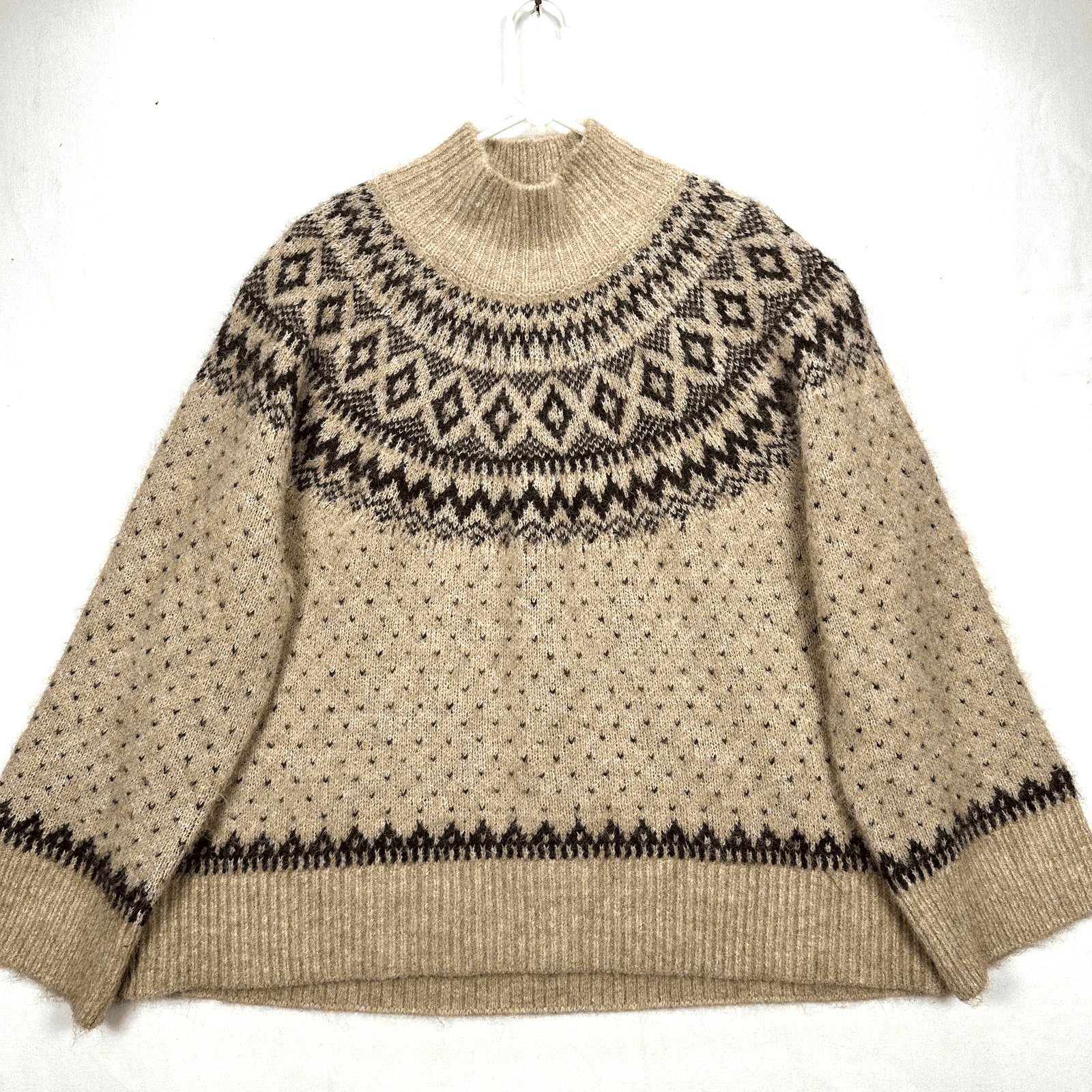 Gap Fuzzy Oversized Sweater Womens XL Brown Fair Isle Turtleneck Pullover NWOT - Image 1