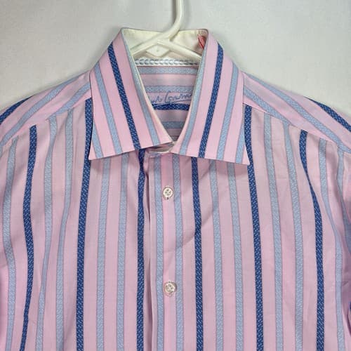 ROBERT GRAHAM Mens Shirt 15/38 Pink Purple Striped French Cuff Button Front - Thumbnail 6