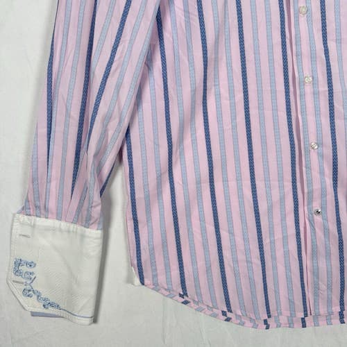 ROBERT GRAHAM Mens Shirt 15/38 Pink Purple Striped French Cuff Button Front - Thumbnail 5