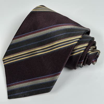 XMI Platinum Silk Tie Mens Burgundy Multicolor Repp Striped Diagonal USA England - Thumbnail 2