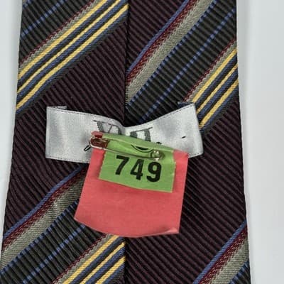 XMI Platinum Silk Tie Mens Burgundy Multicolor Repp Striped Diagonal USA England - Thumbnail 4