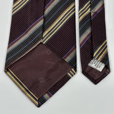 XMI Platinum Silk Tie Mens Burgundy Multicolor Repp Striped Diagonal USA England - Thumbnail 5